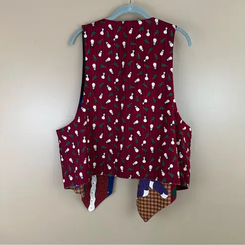 Handmade Snowman Santa Christmas Appliqué Button Embellished Reversible Country Vest 1X