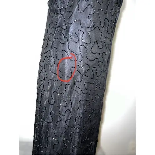 100% Silk Vintage Women’s Black Beaded Open Back MIDI Dress LARGE