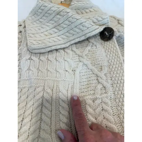 Carraig Donn Patchwork Merino Wool Wide Collar Irish Cardigan Cream Women's Size XL