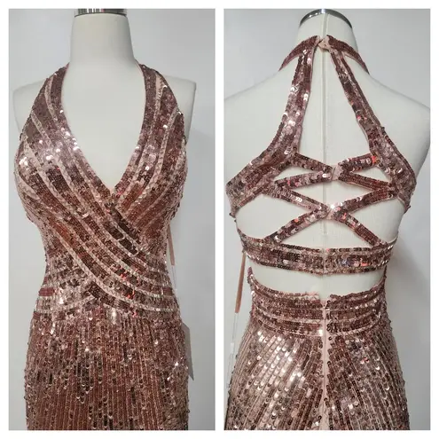 Mac Duggal SLEEVELESS FAUX WRAP SEQUIN EMBELLISHED CUT OUT BACK price$698