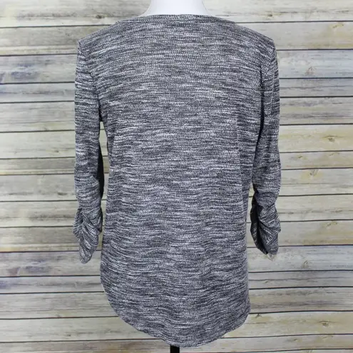 Peyton Jensen Marled Gray Knit Top Curved Hem L