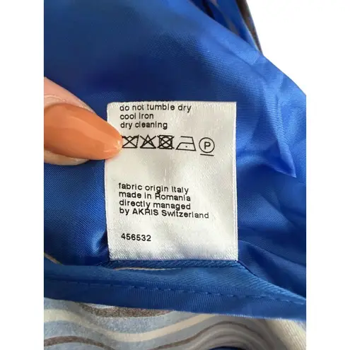 Akris Punto Blue Pinstriped Blazer Jacket Size US 8