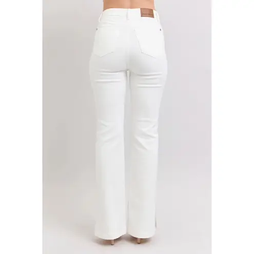 Judy Blue High Waist Garment Dyed White Side Slit Slim Bootcut Denim Jeans