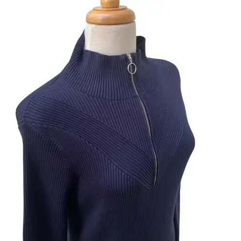 Sweaty Betty Frame Knitted MIDI Dress Sz NWT Navy Funnel Neck Ribbed Athleisure