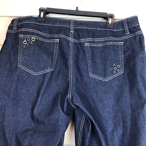 Passports  Womens Jean Capri Pants Sz 18 Dark Wash Denim Eyelets 41x19 High Rise