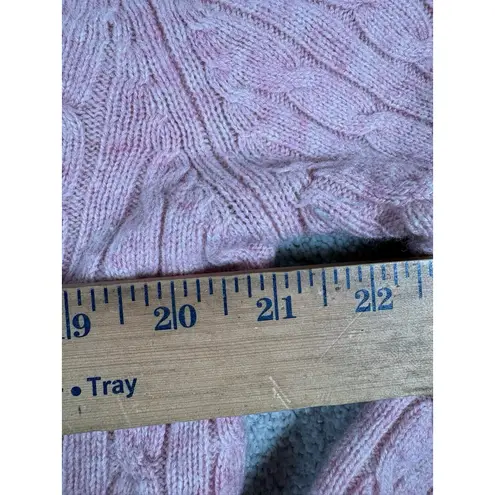 Vtg 90s LL Bean L Pink Lambs Wool Blend Cable Knit Sweater Pullover Size L