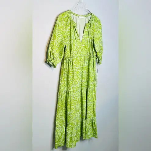 Marie Oliver Bohemian Green White Swirl Print Cotton Midi Dress