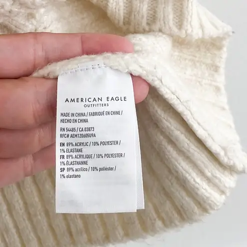 American Eagle Cream Fall Patchwork Mock Neck Sweater