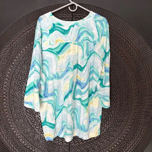 Chico's  Linen Tunic Top XXL Coastal Grandma Lagenlook Boho Beach