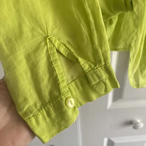 Bognar Blu Green Button Down Chartreuse Large Tie Front Italy Cotton Blouse Tie