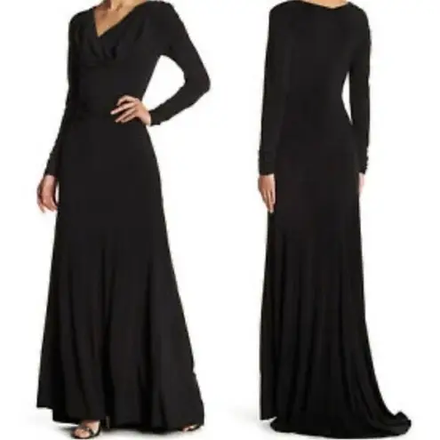 Vera Wang Dress by  Cowl Neck Gown Black Ruched Jersey Long Sleeve