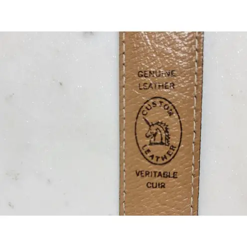 Vintage Mens Belt 36/90 Black Genuine Leather Ostrich Gold Box Frame Buckle