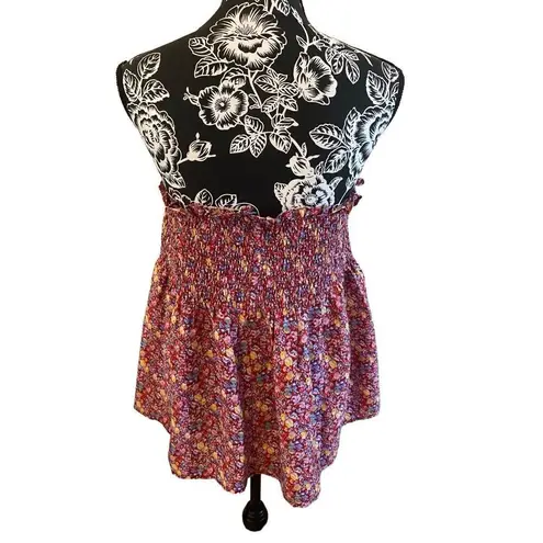 Versatile Floral Skirt Tube Top Everyday Boho Casual Summer Bohemian Red Size M
