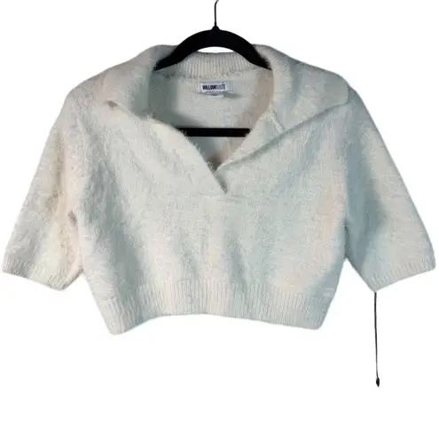 William Rast Fuzzy Knit Collared Cropped Sweater Ivory Cozy– Size Small – NWT - Image 1