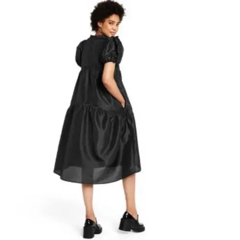 Kika Vargas x Target Dress XXS Black Tiered Ruffle Edge Puff Sleeve Midi NWT