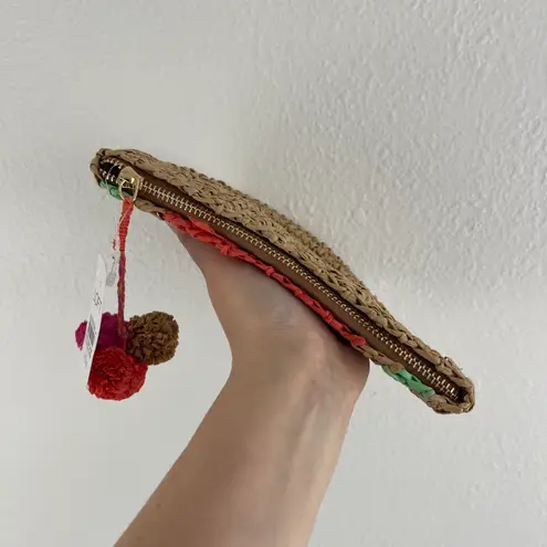 The Loft Paper Straw Wicker Summer Fruit Watermelon Pom Pom Small Wallet Pouch NEW