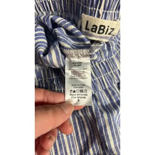 LaBiz striped blue and white wide leg cotton linen blend pants size small