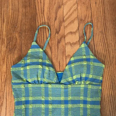 ANDIE The Lanikai One Piece Swimsuit green blue plaid size S NWT