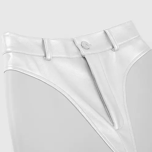 Maniere De Voir NWOT Silver Leather Metallic Trousers High Waist Straight Leg 2