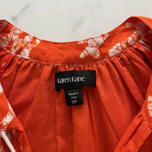 Karen Kane cotton mini dress puff sleeve Coral print sz Small Coastal Boho Chic - Image 3