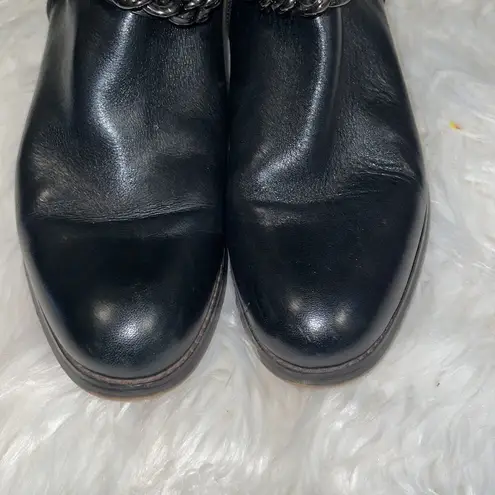 Coach  Black Mabel Leather Chain Buckle Knee High Riding Boots