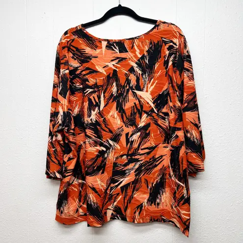 Emily Daniels Colorful Top Womens 3X Stretch Modest Career Workwear Art to Wear Orange