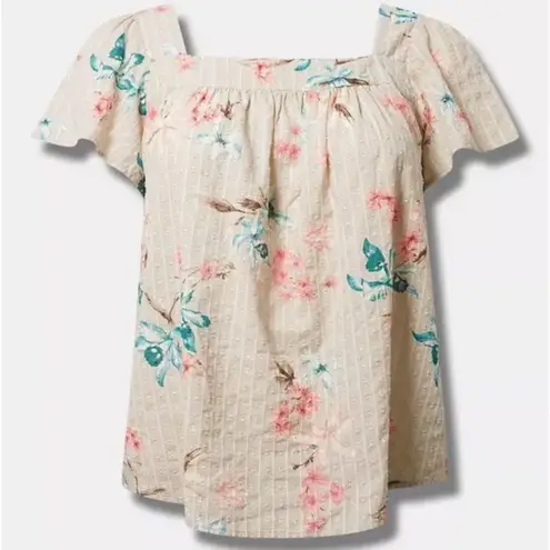 Torrid  Clip Jacquard Square Neck Flutter Sleeve Pop Over Top | Size XL