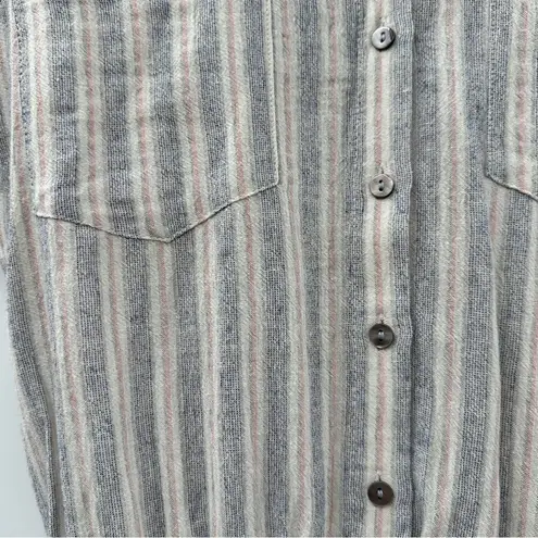 Heartloom Cece Striped Linen Blend Short Sleeve Button Romper in Marina Sz XS