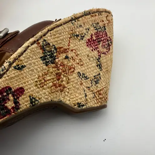 Born Womens Wedge Sandals Brown Leather Floral Cork Wedge Size 7 M W61477B9