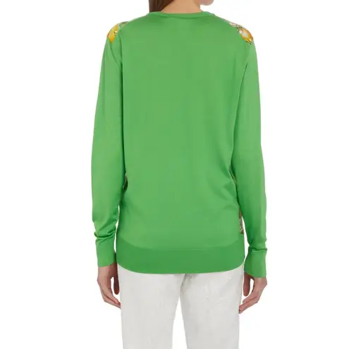 Dolce & Gabbana Lemon Granita Print Green Silk Crewneck Sweater NWT