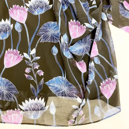 City Chic Wrap Vine Mini Flutter Sleeve Belted Dress: Black Waterlily Vine