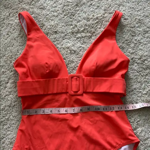 Boden Belted Deep V Swimsuit One Piece in Orange Coral Size 10
