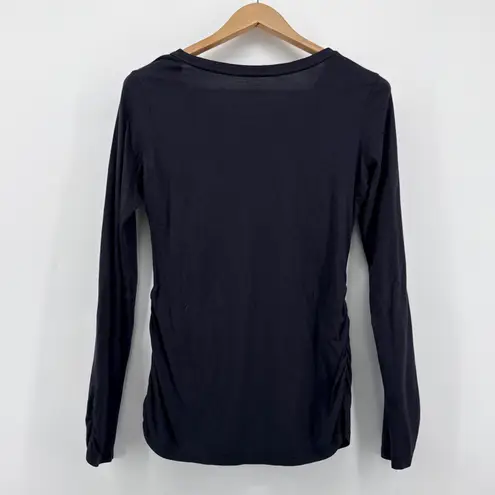 Garnet Hill Womens Black Long Sleeve Ruched Sides & Cuffs Tee Shirt Small