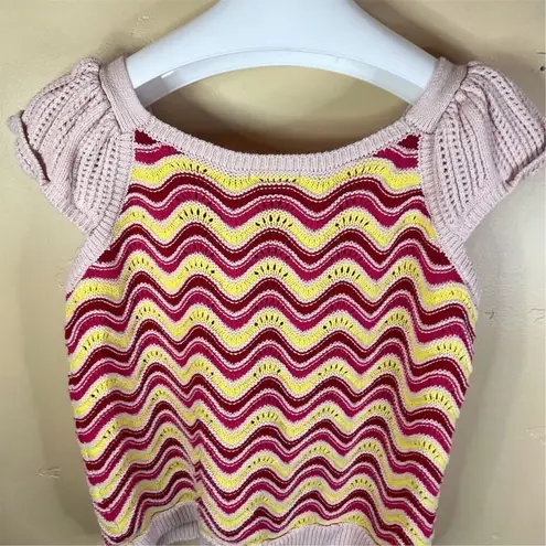 Kaily K Women's Size XL Iced Pink Zig Zag Crochet Pullover Sweater Cottagecore