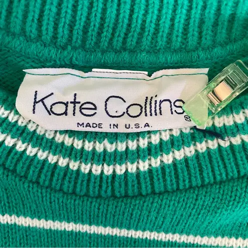 Vintage Kate Collins Green & White Striped Sweater with Crest Logo Size L