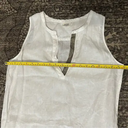 Hartford Women’s Size 4 White Silver Metallic Trimmed Split Neck Linen Dress