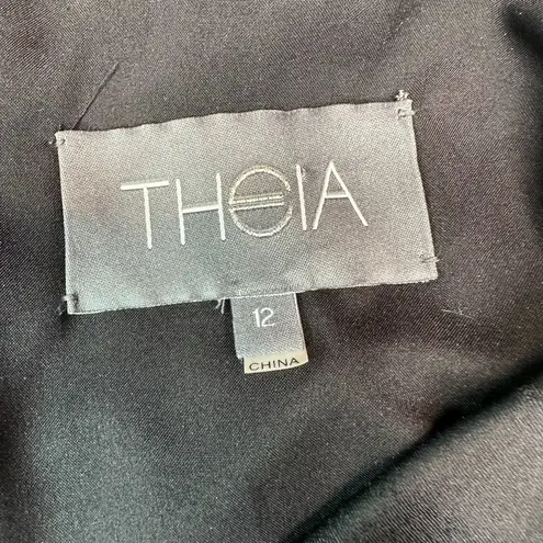 Theia Boat Neck Gathered Brush Stroke Knee Length Cocktail Dress Black Size 12