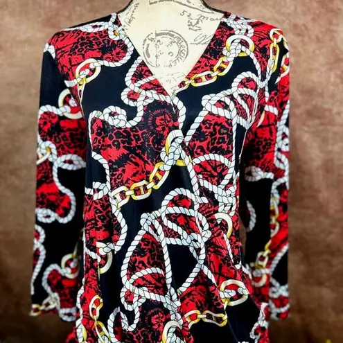 Shavonne Dorsey Chain/Rope Print Asymmetrical Blouse Red/Black L Red Size L