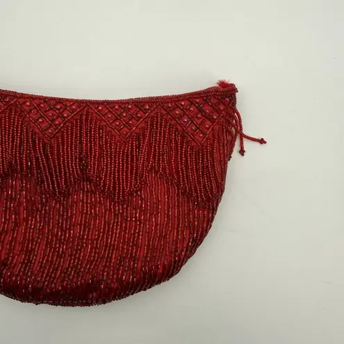 La Regale *Flaws* Vintage Red Beaded Clutch Fringe Small Evening Bag Formal
