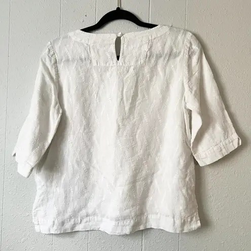 Cloth Scenery Swiss Dot White Linen Top Womens Small Boho Coastal Beach Nautical