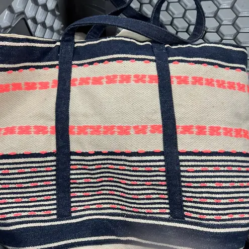 Gap  Handwoven Tote Bag with Red and Blue Patterns