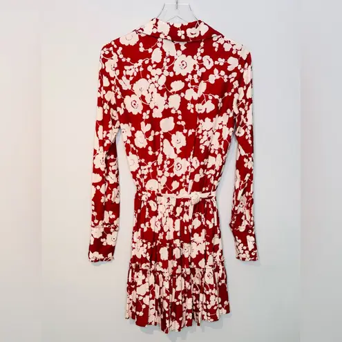 Alexis Jillian Maroon Poppy Red White Floral Long Sleeve Mini Dress Size XS