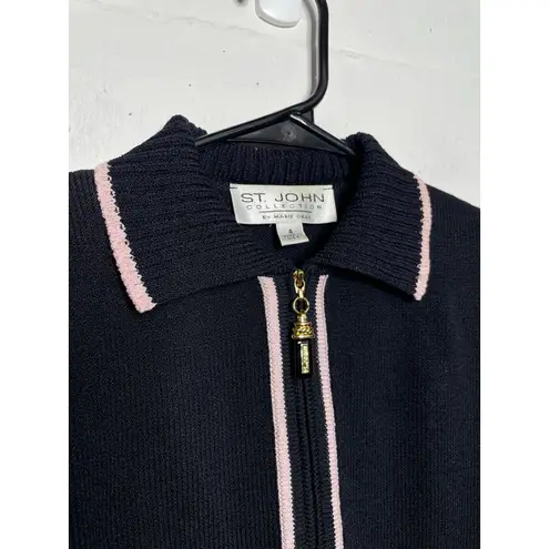 St. John Collection St John Knit COLLECTION Black Pink Santana Zip JACKET Size 4