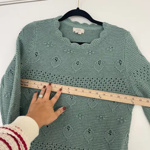 Fat Face Knit Sweater Womens US 4 Sage Green Cotton Blend Open Weave Crew Neck