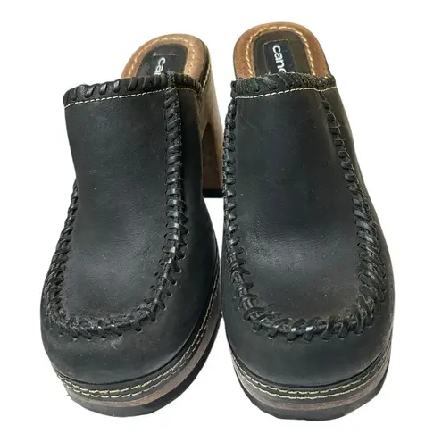 Candie's ⭐️ Vintage Candie’s Black Leather Clogs Made in Brazil - Y2K Chunky Wooden Heels