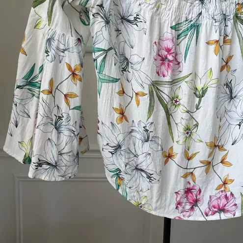 Bershka Floral Flowy Crop Top Off Shoulder Blouse XS