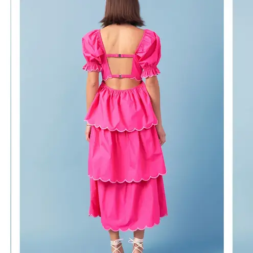 English Factory Scallop Tiered Dress Hot Pink 100% Cotton NWT $185 Contemporary