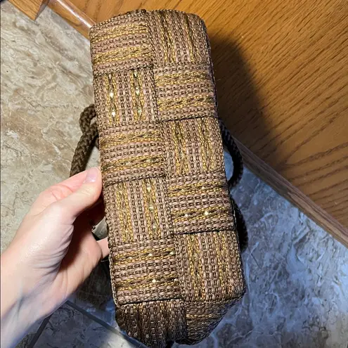 Vintage M & G Bertini Gold Brown Metallic Weave Bag with Woven Rope Handles