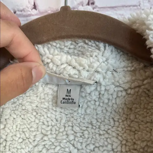 L.L. Bean Navy and White Striped Fleece with Sherpa Collar Woman’s Size Medium