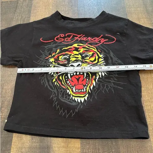 Ed Hardy Retro  Tiger Graphic Cropped Short Sleeve Size Medium